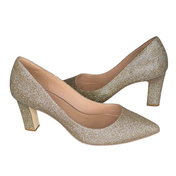 Cole Haan Mylah Glitter Block Heel Pumps Gold Wedding Party Date Night Shoes 8B - Picture 1 of 8